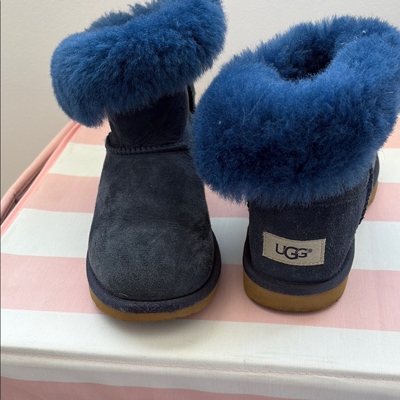UGG Blue Suede Ankle Boots with Fluffy Fur Trim